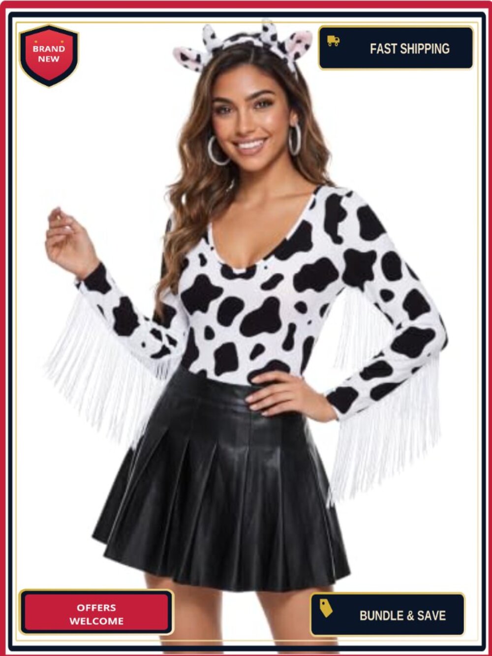 Fringe Bodysuit Long Sleeve Snap Closure Western Cowgirl Halloween Cosplay
